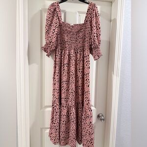 Vine & Love Pink and Black Polka Dot Dress